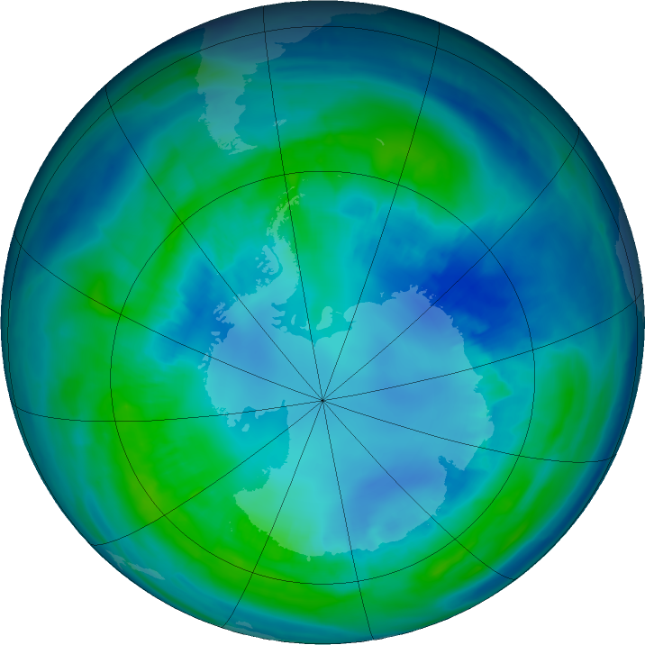 Antarctic ozone map for 18 April 2016